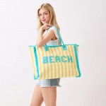 Wholesale bEACH Terry Cloth Striped Tote Bag Frings Detail Full Zip Closure Inn