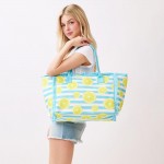 Wholesale lemon Stripe Fringe Tote Bag Full Zip Closure Inner Pocket L T D Polye