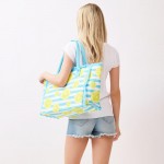 Wholesale lemon Stripe Fringe Tote Bag Full Zip Closure Inner Pocket L T D Polye