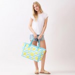 Wholesale lemon Stripe Fringe Tote Bag Full Zip Closure Inner Pocket L T D Polye