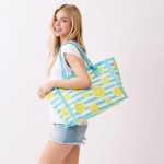 Wholesale lemon Stripe Fringe Tote Bag Full Zip Closure Inner Pocket L T D Polye