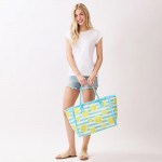 Wholesale lemon Stripe Fringe Tote Bag Full Zip Closure Inner Pocket L T D Polye