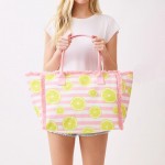 Wholesale lemon Stripe Fringe Tote Bag Full Zip Closure Inner Pocket L T D Polye