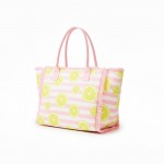 Wholesale lemon Stripe Fringe Tote Bag Full Zip Closure Inner Pocket L T D Polye