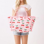 Wholesale cherries Stripe Fringe Tote Bag Full Zip Closure Inner Pocket L T D Po