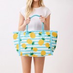 Wholesale pineapple Stripe Fringe Tote Bag Full Zip Closure Inner Pocket L T D P