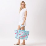 Wholesale flamingo Stripe Fringe Tote Bag Full Zip Closure Inner Pocket L T D Po