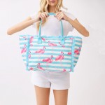 Wholesale flamingo Stripe Fringe Tote Bag Full Zip Closure Inner Pocket L T D Po