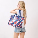 Wholesale crab Stripe Fringe Tote Bag Full Zip Closure Inner Pocket L T D Polyes