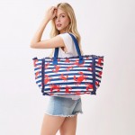 Wholesale crab Stripe Fringe Tote Bag Full Zip Closure Inner Pocket L T D Polyes