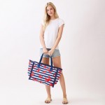 Wholesale crab Stripe Fringe Tote Bag Full Zip Closure Inner Pocket L T D Polyes
