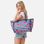 Wholesale anchor Stripe Fringe Tote Bag Full Zip Closure Inner Pocket L T D Poly