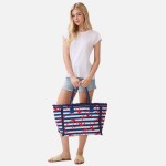 Wholesale anchor Stripe Fringe Tote Bag Full Zip Closure Inner Pocket L T D Poly