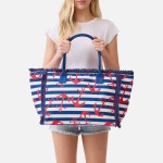 Wholesale anchor Stripe Fringe Tote Bag Full Zip Closure Inner Pocket L T D Poly