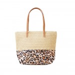 Wholesale straw Leopard Print Tote Bag Full Zip Closure Internal Pocket L T D Po