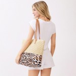 Wholesale straw Leopard Print Tote Bag Full Zip Closure Internal Pocket L T D Po