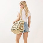 Wholesale granny Square Tote Bag Zip Closure Internal Pocket L L D Paper