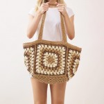 Wholesale granny Square Tote Bag Zip Closure Internal Pocket L L D Paper