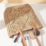 Wholesale straw Tote Bag Lattice Detail Vegan Leather Straps Full Zip Closure Li