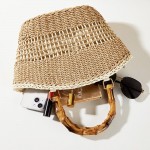 Wholesale two Straw Tote Bag Bamboo Handles Full Zip Closure Lined Body Open Poc