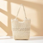 Wholesale straw Tote Bag Eyelet Detail Full Zip Closure Lined Body Open Pocket L