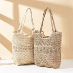 Wholesale straw Tote Bag Eyelet Detail Full Zip Closure Lined Body Open Pocket L