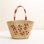 Wholesale straw Tote Bag Woven Cherries Two Handles Full Zip Closure Lined Body