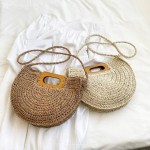 Wholesale straw Crossbody Bag Wooden Handle Straw Strap Lined Body Open Pocket L