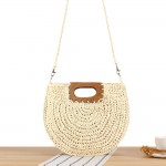 Wholesale straw Crossbody Bag Wooden Handle Straw Strap Lined Body Open Pocket L