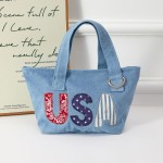 Wholesale patriotic denim mini tote bold USA applique letters stars stripes fab