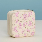Wholesale floral Print Vegan Leather Travel Jewelry Box Full Zipper Closure Mirr