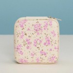 Wholesale floral Print Vegan Leather Travel Jewelry Box Full Zipper Closure Mirr