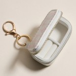 Wholesale vegan Leather Stripes Bows Print Jewelry Box Key Ring Full Zip Closure