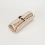 Wholesale woven Vegan Leather Roll Up Jewelry Organizer Metal Plastic Buckle Clo