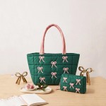 Wholesale quilted puffer bag padded body applique bows across front Sold padded