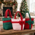 Wholesale quilted puffer bag styled like wrapped present contrast ribbon band ov