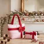 Wholesale quilted puffer bag styled like wrapped present contrast ribbon band ov