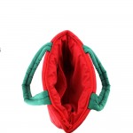 Wholesale quilted puffer bag styled like wrapped present contrast ribbon band ov