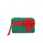 Wholesale quilted puffer bag styled like wrapped present contrast ribbon band ov