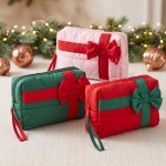 Wholesale quilted puffer bag styled like wrapped present contrast ribbon band ov