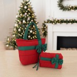 Wholesale quilted puffer bag styled like wrapped present contrast ribbon band ov