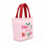 Wholesale quilted puffer bag padded body embroidered holiday greeting across fro