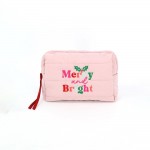 Wholesale quilted puffer bag padded body embroidered holiday greeting across fro