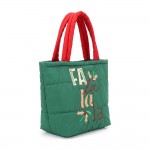 Wholesale quilted puffer bag padded body embroidered holiday script holly Sold p