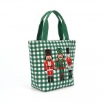 Wholesale gingham canvas tote embroidered nutcracker trio contrast webbing handl
