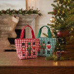 Wholesale gingham canvas tote embroidered nutcracker trio contrast webbing handl
