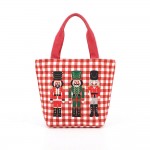 Wholesale gingham canvas tote embroidered nutcracker trio contrast webbing handl