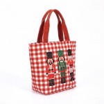 Wholesale gingham canvas tote embroidered nutcracker trio contrast webbing handl