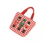 Wholesale gingham canvas tote embroidered nutcracker trio contrast webbing handl