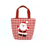 Wholesale gingham canvas tote embroidered santa applique contrast webbing handle